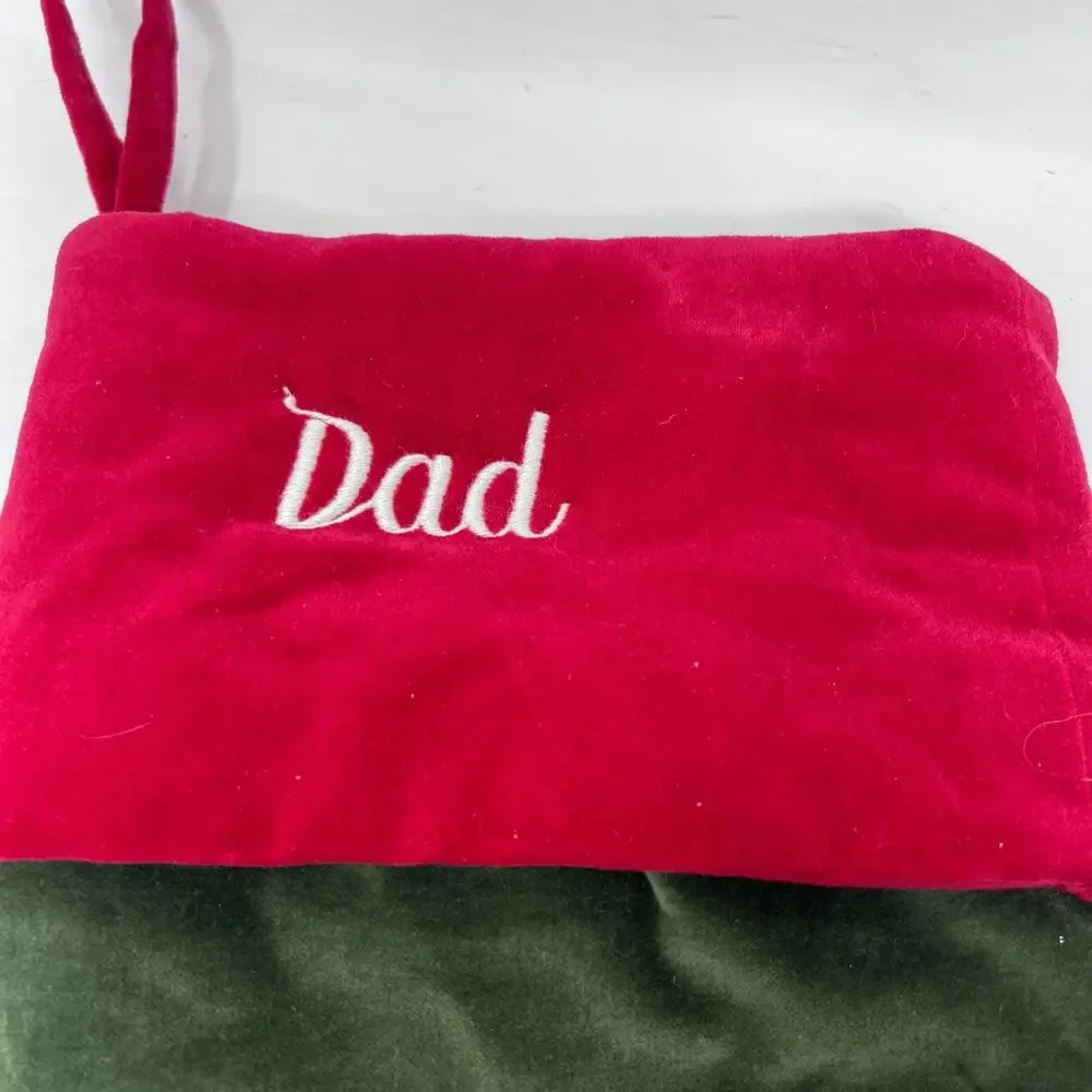 Pottery Barn Christmas Stocking DAD Velvet Green Red Cuff‎ Medium 20